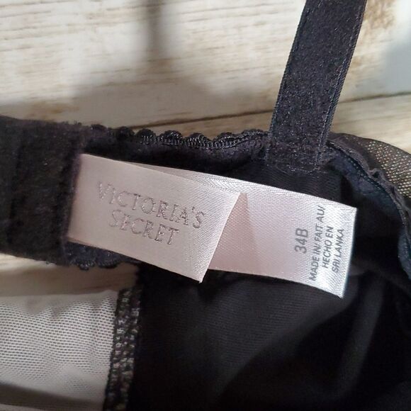 Y2K VINTAGE Victoria's Secret Sheer  Black Beige Slip Dress Keyhole Back‎ 34B - Picture 6 of 11